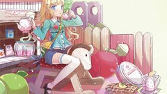 Long hair anime girls blue eyes yellow hair thigh highs