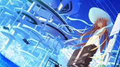 Long hair anime girls boots blue eyes summer dress original 