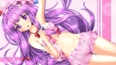 Long hair anime girls bra touhou purple hair patchouli 