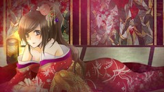 Long hair anime girls brown eyes brunettes cleavage hair 