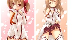 Long hair anime girls brown eyes short hair twintails sword art 