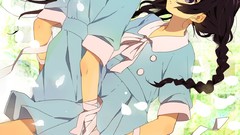 Long hair anime girls brunettes bandages short hair braids 