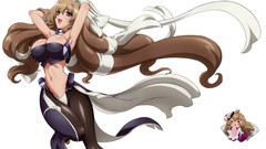 Long hair anime girls brunettes cleavage boobs Kyoukai Senjou 