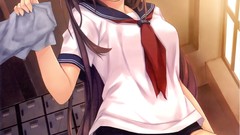 Long hair anime girls brunettes school uniforms sports wear 