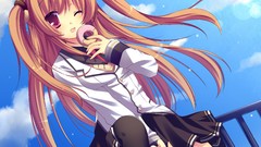 Long hair anime girls brunettes school uniforms twintails thigh 