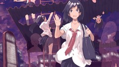 Long hair anime girls brunettes seifuku black eyes