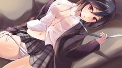 Long hair anime girls brunettes uniforms ecchi soft shading
