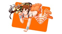 Long hair anime girls brunettes wink orange eyes twintails hair 