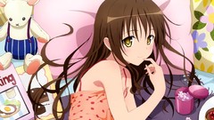 Long hair anime girls brunettes yellow eyes yuuki mikan 