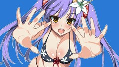 Long hair anime girls cleavage bikini boobs swimsuits