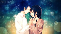 Long hair anime girls closed eyes short hair vocaloid black 