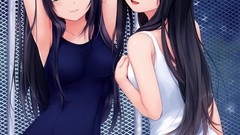 Long hair anime girls coffee-kizoku thigh highs swimsuits