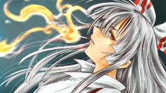 Long hair anime girls fujiwara no mokou touhou video games