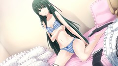 Long hair anime girls green eyes bra game cg underwear panties 