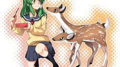 Long hair anime girls green eyes kochiya sanae green hair 