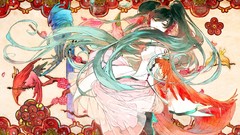 Long hair anime girls hatsune miku vocaloid green hair Chinese 