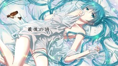 Long hair anime girls hatsune miku vocaloid lying down cleavage 