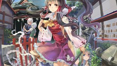 Long hair anime girls konpaku youmu kochiya sanae hakurei reimu 