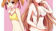 Long hair anime girls lingerie bra panties sword art online 