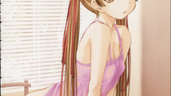Long hair anime girls lingerie brown eyes brunettes red ribbon 