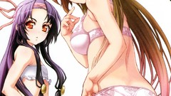 Long hair anime girls lingerie brunettes underwear Hyakka 