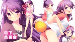 Long hair anime girls purple hair cafe sourire cuffs digital 