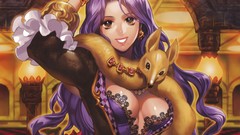 Long hair anime girls purple hair cleavage artwork Midori Foo