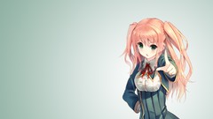 Long hair anime girls school uniforms orange hair Simple 