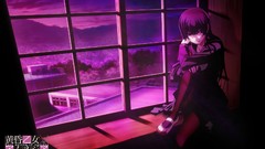 Long hair anime girls school uniforms purple hair purple eyes 