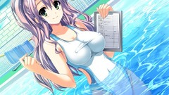 Long hair anime girls swimsuits swimming pools