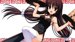 Long hair anime girls waitress brunettes chinese dress no 