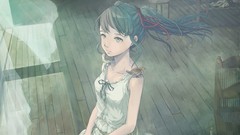 Long hair anime girls white dress hatsune miku vocaloid green 