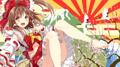 Long hair barefoot anime girls brown eyes brunettes hakurei 