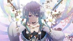 Long hair blossoms hatsune miku vocaloid purple eyes cleavage 