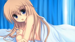 Long hair blue eyes brunettes cleavage topless