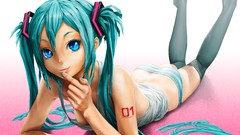 Long hair blue eyes hatsune miku vocaloid panties aqua hair