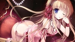 Long hair blue eyes wink cleavage underwear panties