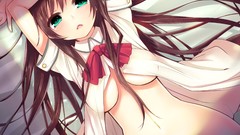 Long hair green eyes brunettes open shirt