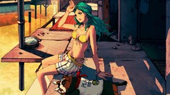 Long hair green eyes green hair bikini