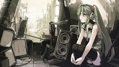Long hair green eyes hatsune miku vocaloid green hair artwork