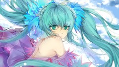 Long hair green eyes hatsune miku vocaloid twintails hair 