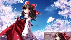 Long hair hakurei reimu touhou cherry blossoms miko yuuki 