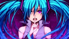 Long hair hatsune miku vocaloid purple eyes aqua hair