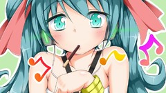 Long hair hatsune miku vocaloid tails aqua hair aqua eyes