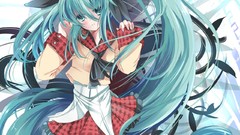 Long hair hatsune miku vocaloid twintails aqua hair aqua eyes