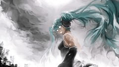 Long hair hatsune miku vocaloid twintails skyscapes white eyes 