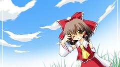 Long hair short hair touhou miko video games skyscapes detached 