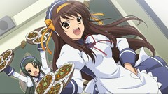 Long hair waitress suzumiya haruhi yellow eyes green hair game 