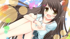 Long hair yellow eyes black hair nekomimi animal ears