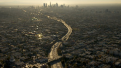 Los Angeles highway road aerial view cityscape
